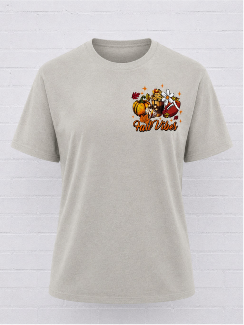 New Fall Vibes Women Graphic Football Coffee Pumpkin Leaf Cream Orange Tee XL